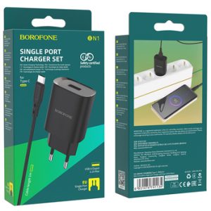 Borofone universal charger BN1 Innovative USB 2,1A & USB to Type C μαύρο