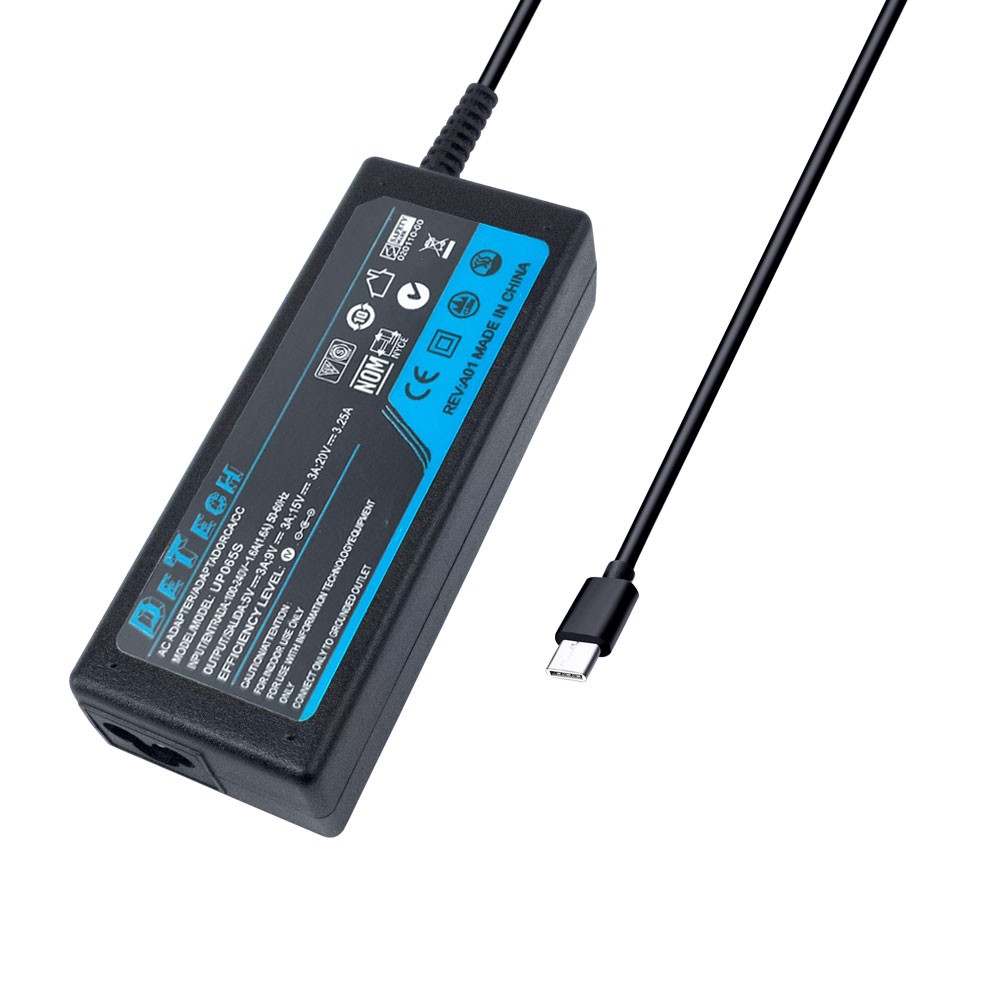 DeTech Τροφοδοτικό Lap top, 65W, Type-C, Μαυρο