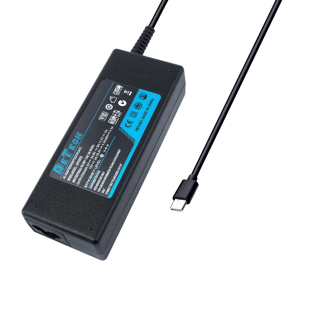 DeTech Τροφοδοτικό Ρεύματος, 90W, Type-C, Μαυρο