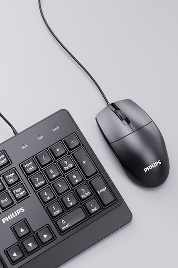 PHILIPS SPT6247 Ενσύρματο σετ Ελληνικό πληκτρολόγιο/ ποντίκι, Μαύρο